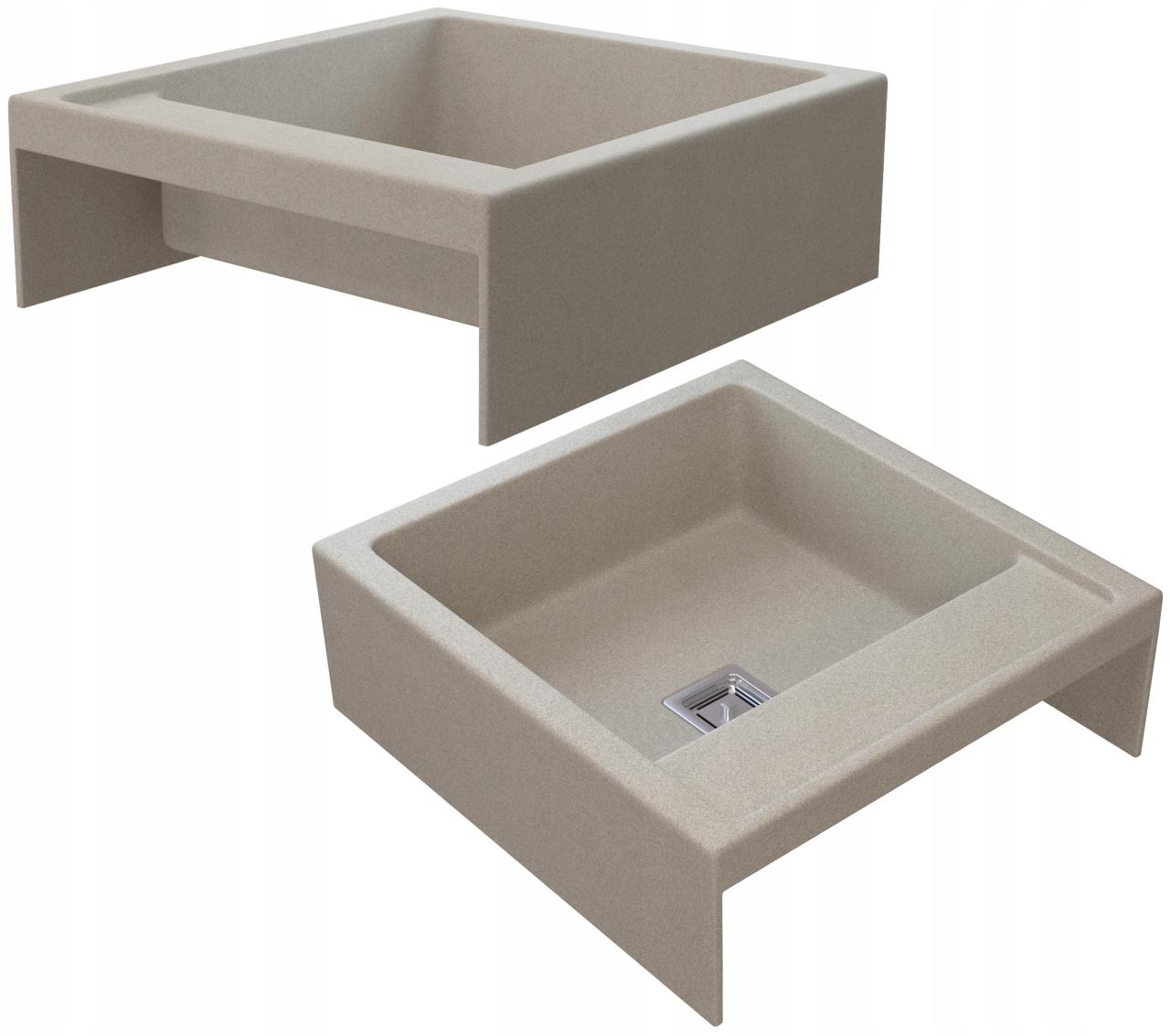 Graniteland Arno Évier en granit beige sable encastré 582x620mm avec bouchon carré en acier inoxydable 1208970603