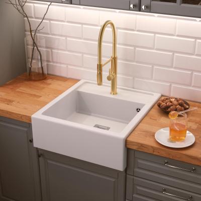 Graniteland Arno Évier en granit blanc à encastrer 582x620mm avec bouchon carré en inox 1208970604