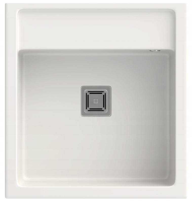 Graniteland Arno Évier en granit blanc à encastrer 582x620mm avec bouchon carré en inox 1208970604