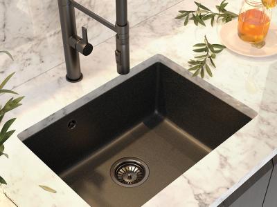 Graniteland Solo Granit noir ardoise pierre dure Évier sous plan 42x34 cm avec Bouchon en inox 1208970606