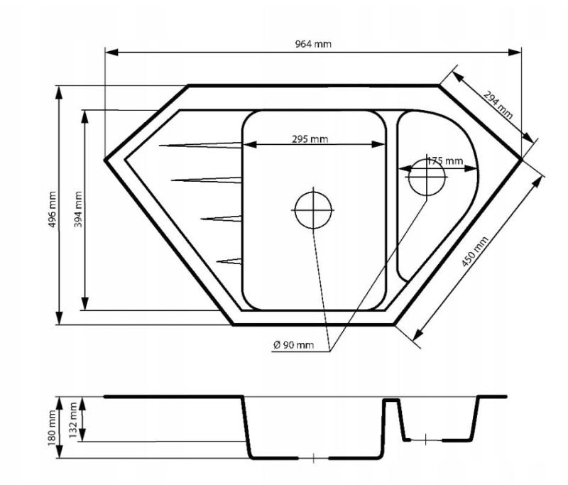 Graniteland Amiata Granit noir Pierre bleue aspect Évier d'angle à poser 965x496mm avec bouchon en inox 1208970620.