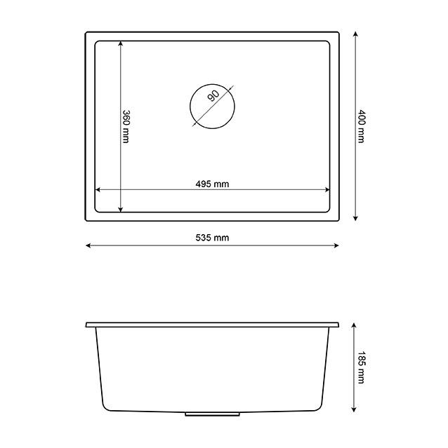 Graniteland Solo Évier Encastré en Granit Blanc 535x400 mm avec Bouchon Inox 1208970635