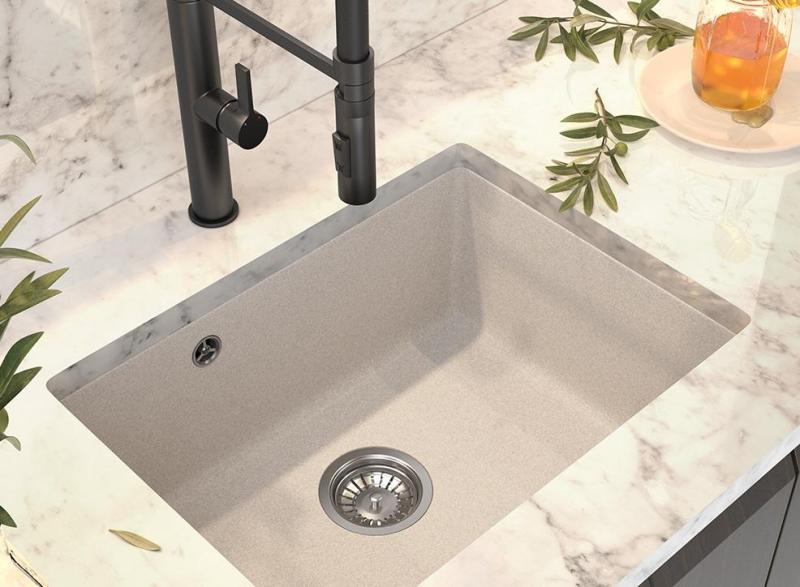 Graniteland Solo Évier à encastrer en granit beige sable 535x400 mm avec bonde en inox 1208970636