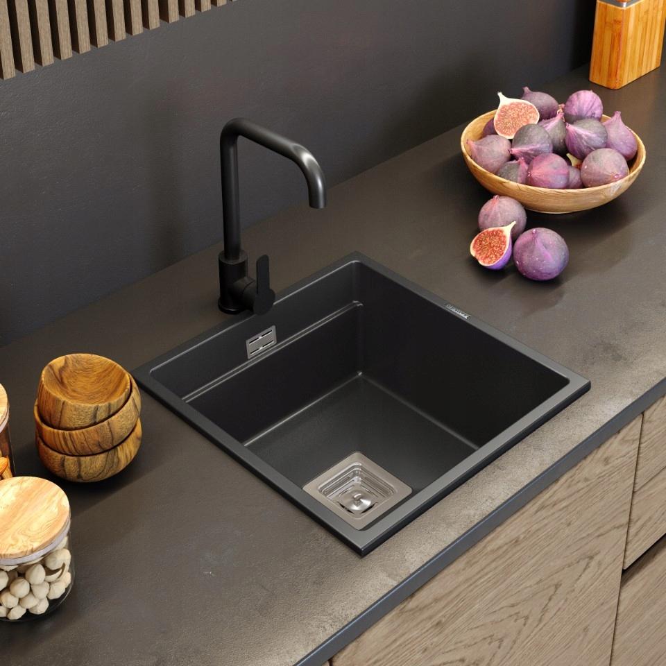 Robinet de cuisine Graniteland Stellar Noir avec bec pivotant 1208970671