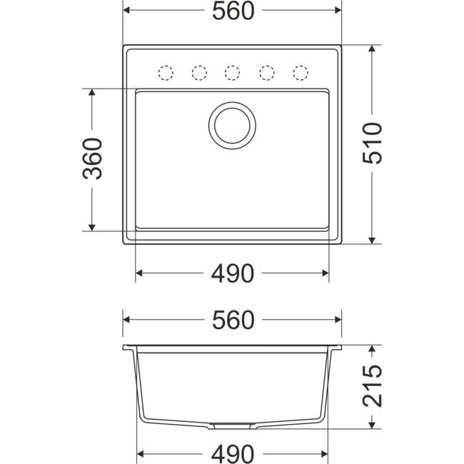 Évier en quartz noir Dura Stretto à poser 56x51cm avec plage pour robinet 1208970690