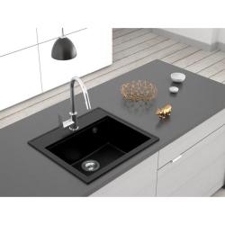 Évier en quartz noir Dura Stretto à poser 56x51cm avec plage pour robinet 1208970690