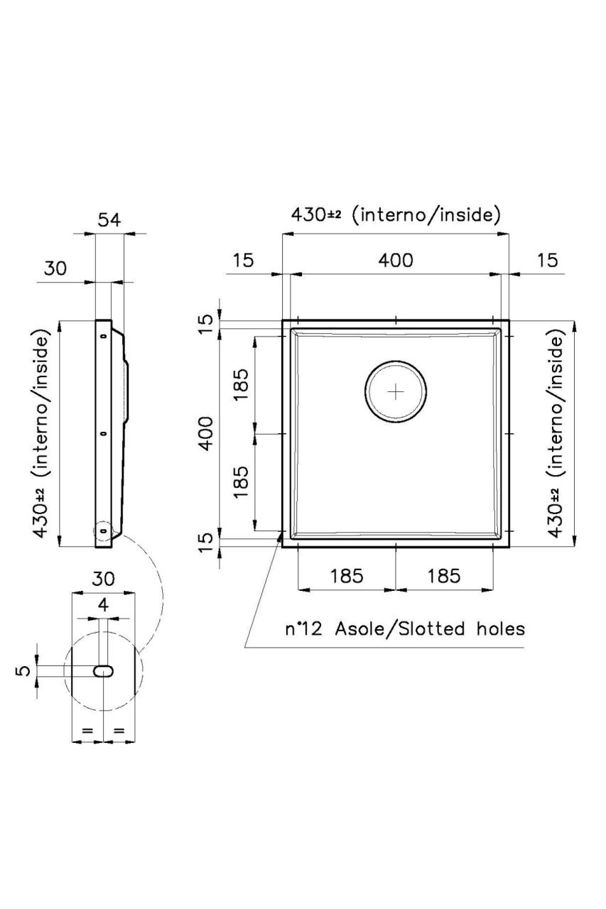 Plaque de fond en acier inoxydable Foster Phantom Base pour évier encastré 40x40cm dans un plan de travail en céramique, pierre naturelle et surface solide, épaisseur 20mm 1208970718.