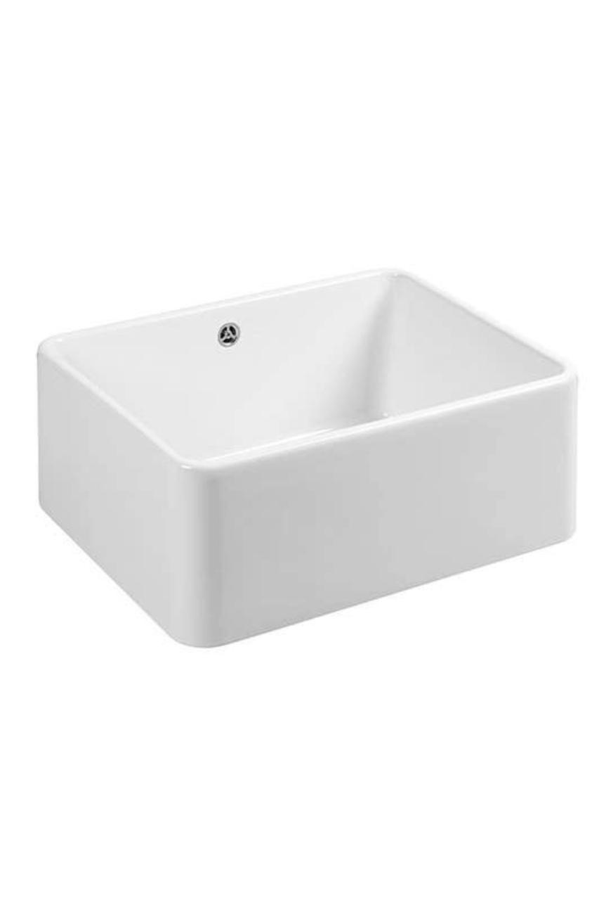 Ausmann Ceramic Mira Évier en Céramique Blanc - Montage sous plan et semi-affleurant 590 x 458 mm avec bouchon en acier inoxydable 1208970733