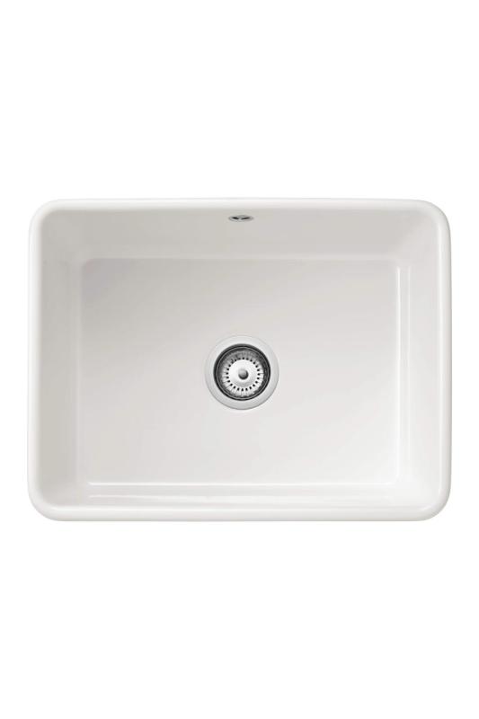 Ausmann Ceramic Mira Évier en Céramique Blanc - Montage sous plan et semi-affleurant 590 x 458 mm avec bouchon en inox 1208970733