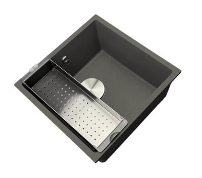GraniteMy Universel Granite Gris, foncé Évier 40x40 cm Pose en surface, sous plan et à fleur avec Bouchon en inox 1208970742