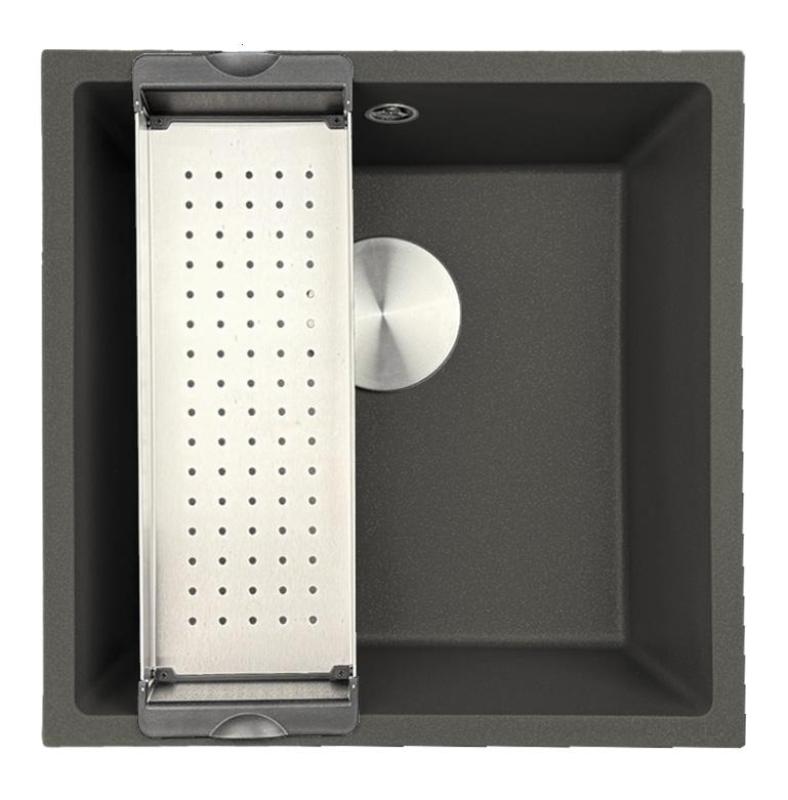 GraniteMy Universel Granite Gris, foncé Évier 40x40 cm Pose en surface, sous plan et à fleur avec Bouchon en inox 1208970742