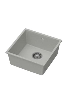 GraniteMy Universel Évier en Granit Gris 40x40 cm Montage En Surface, Sous Comptoir et Encastré avec Bouchon en Acier Inoxydable 1208970743