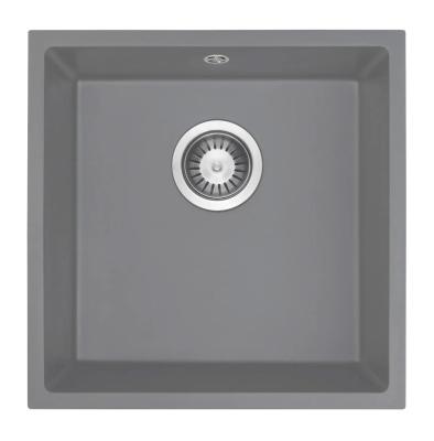 GraniteMy Universel Évier en Granit Gris 40x40 cm Montage En Surface, Sous Comptoir et Encastré avec Bouchon en Acier Inoxydable 1208970743