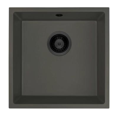 GraniteMy Universel Granite Gris, foncé Évier 40x40 cm Montage en surface, sous plan et à fleur avec Bouchon Noir 1208970747
