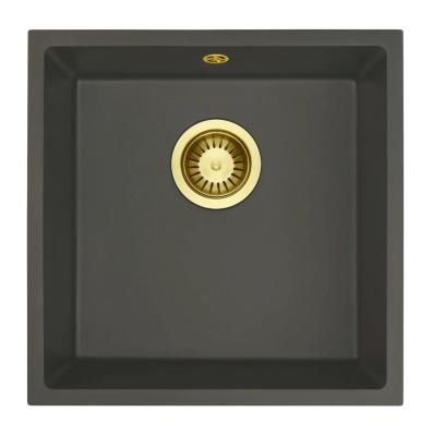 GraniteMy Universel Granit Gris, foncé Évier 40x40 cm Montage en surface, sous plan et à fleur avec Bouchon Doré 1208970748