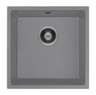 GraniteMy Évier universel en granit gris 40x40 cm Montage en surface, montage sous plan et montage à fleur avec bouchon en métal Gun 1208970750