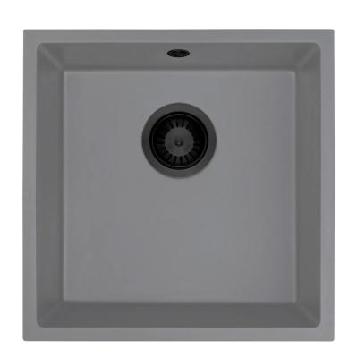 GraniteMy Évier Universel en Granit Gris 40x40 cm Montage en Surface, Sous-Plan et Affleurant avec Bouchon Noir 1208970751
