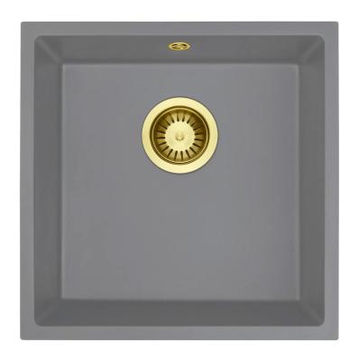 GraniteMy Évier Universel en Granit Gris 40x40 cm à Poser, à Encastrer et à Niveau avec Bouchon Doré 1208970752
