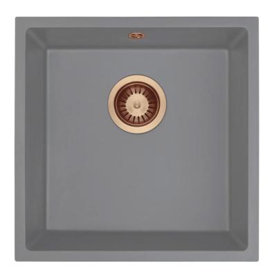 GraniteMy Évier Universel en Granit Gris 40x40 cm à Poser, à Encastrer et à Monter avec Bouchon en Cuivre 1208970753