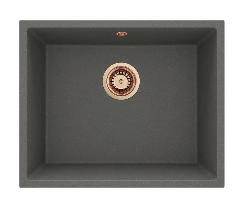 GraniteMy Universel Granit Gris, foncé Évier 50x40 cm Montage en surface, Sous-comptoir et Encastrement avec Plug en Cuivre 1208970757