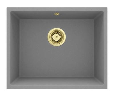 GraniteMy Évier Universel en Granit Gris 50x40 cm à Poser, à Sous-monter et à Encastrer avec Bouchon Doré 1208970760