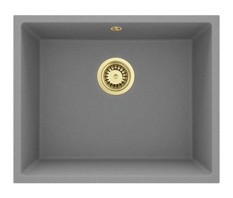 GraniteMy Évier Universel en Granit Gris 50x40 cm à Poser, à Sous-monter et à Encastrer avec Bouchon Doré 1208970760