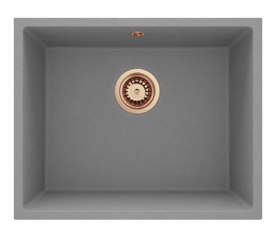 GraniteMy Évier universel en granit gris 50x40 cm à poser, à encastrer et à fleur avec bouchon en cuivre 1208970761