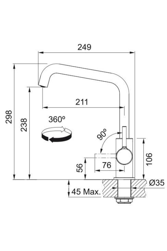Franke Lina U Robinet de Cuisine avec Bec Pivotant Noir 115.0728.474