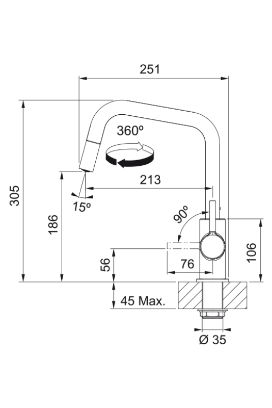 Franke Lina U Robinet de cuisine noir Bec extractible 115.0728.477