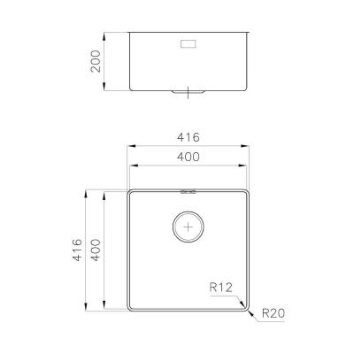 Évier Foster Phantom Slimline en inox 40x40cm Sous-structure pour plans de travail en céramique 1208971123