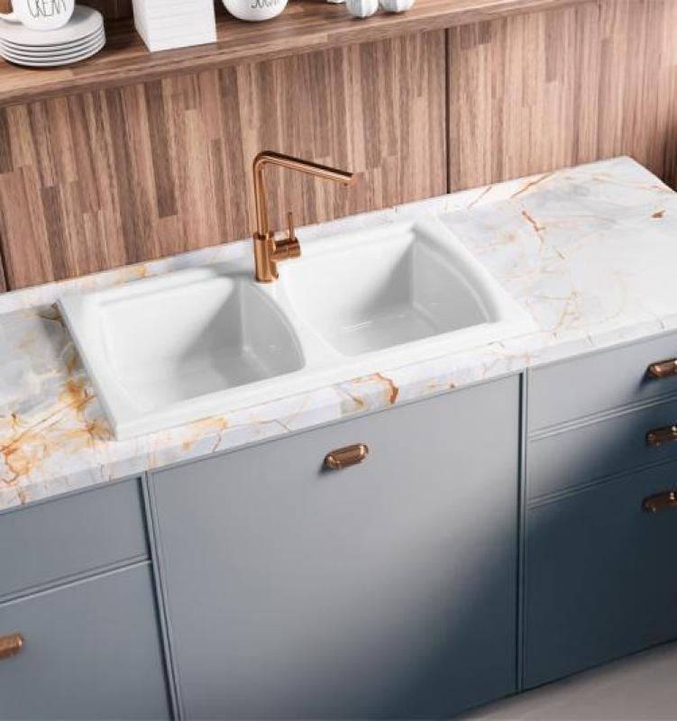 Ausmann Ceramic Crest Double Évier en Céramique Blanc 860 x 500 mm 1208971133