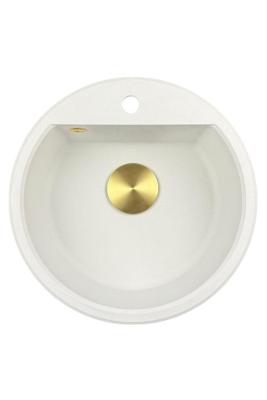 GraniteMy Bremen évier rond en granit 43 cm blanc à poser et à encastrer avec trou pour robinet et bouchon doré 1208971219