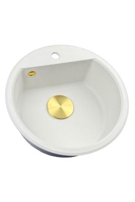 GraniteMy Bremen évier rond en granit 43 cm blanc à poser et à encastrer avec trou pour robinet et bouchon doré 1208971219