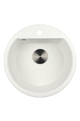 GraniteMy Bremen évier rond en granit 43 cm blanc encastrable et sous-meuble avec trou de robinet et bouchon en métal couleur canon de fusil 1208971220