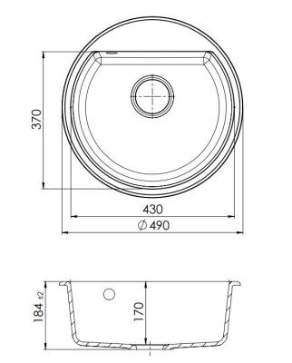 GraniteMy Bremen évier rond en granit 43 cm blanc encastrable et sous-meuble avec trou de robinet et bouchon en métal couleur canon de fusil 1208971220