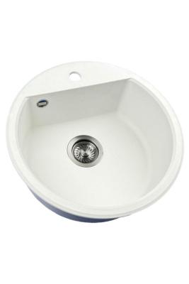 GraniteMy Bremen évier rond en granit 43 cm blanc encastrable et sous-meuble avec trou de robinet et bouchon en métal couleur canon de fusil 1208971220