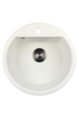 GraniteMy Bremen évier rond en granit 43 cm blanc encastrable et sous-meuble avec trou de robinet et bouchon en métal couleur canon de fusil 1208971220