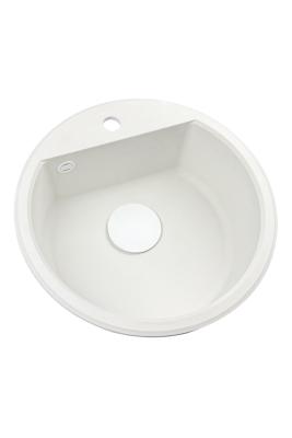 GraniteMy Bremen évier rond en granit de 43 cm blanc à poser et sous plan avec trou pour robinet avec bouchon blanc 1208971221
