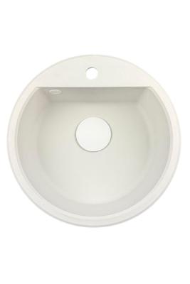 GraniteMy Bremen évier rond en granit de 43 cm blanc à poser et sous plan avec trou pour robinet avec bouchon blanc 1208971221