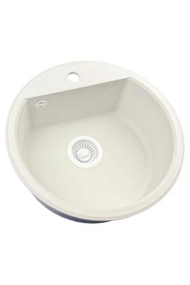 GraniteMy Bremen évier rond en granit de 43 cm blanc à poser et sous plan avec trou pour robinet avec bouchon blanc 1208971221