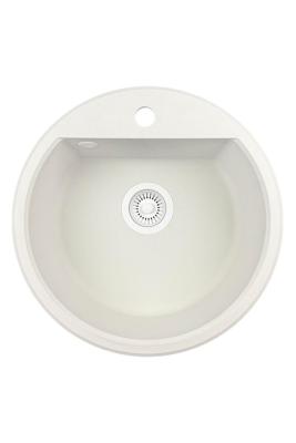 GraniteMy Bremen évier rond en granit de 43 cm blanc à poser et sous plan avec trou pour robinet avec bouchon blanc 1208971221