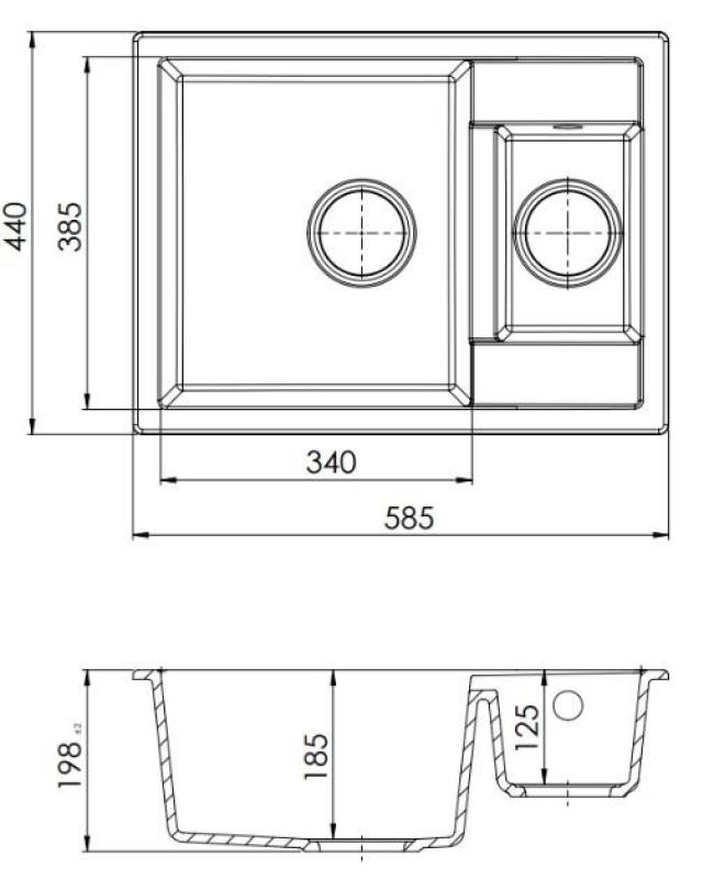 GraniteMy Smart extra peu profond 1,5 évier en granit blanc 58x44cm avec bouchon en métal gun1208971225