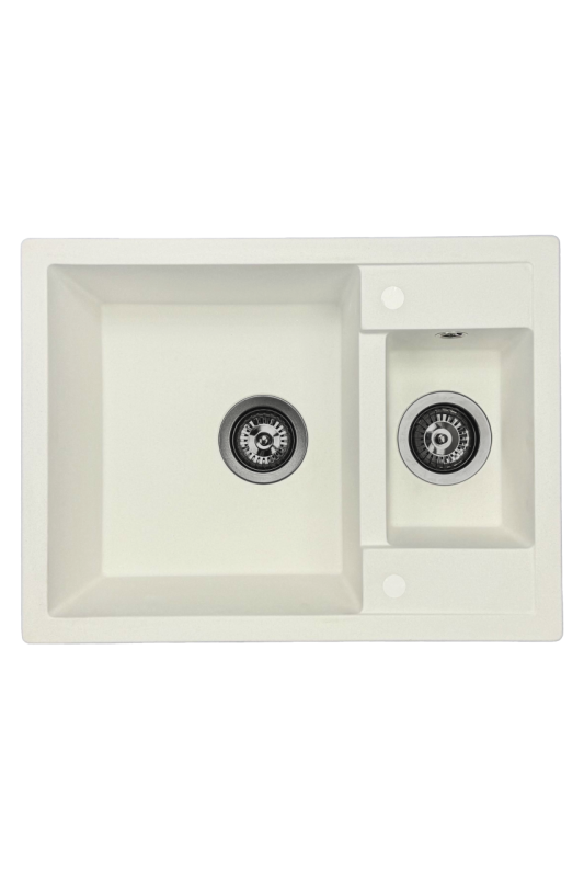 GraniteMy Smart extra peu profond 1,5 évier en granit blanc 58x44cm avec bouchon en métal gun1208971225