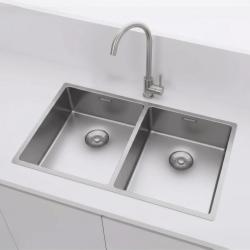Pure.Sink Prestige Double évier en inox 70x40 cm rayon de 10mm, montage sous plan, montage à fleur et montage sur plan PPG343440-02