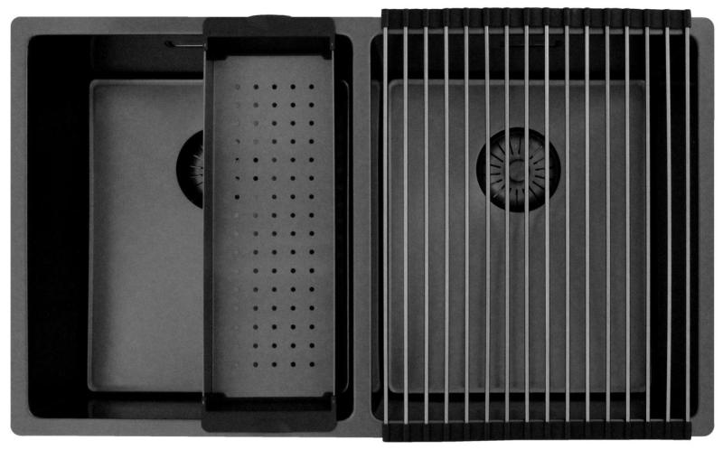 Pure.Sink Prestige Double Gun métal évier 70x40 cm rayon de 10mm sous-plan, plan de travail et montage en saillie PPG343440-61