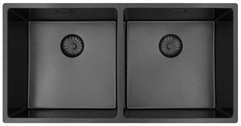 Pure.Sink Prestige Double évier en métal couleur canon de fusil 82x40 cm rayon de 10mm sous-comptoir, montage à fleur et sur-comptoir PPG404040-61