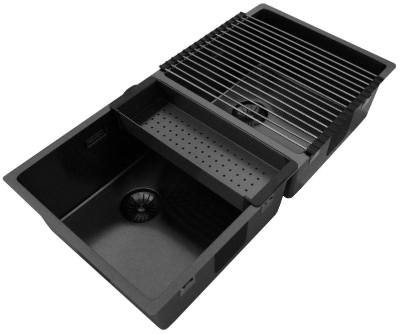 Pure.Sink Prestige Double évier en métal couleur canon de fusil 82x40 cm rayon de 10mm sous-comptoir, montage à fleur et sur-comptoir PPG404040-61