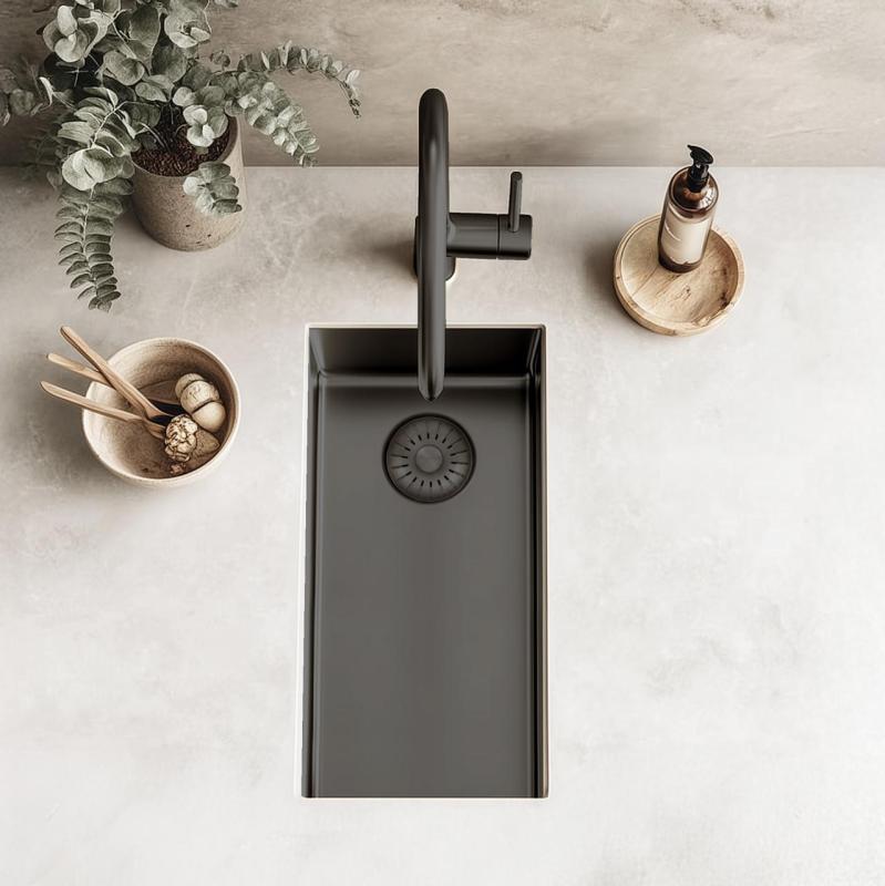 Pure.Sink Exclusivo Gun métal petit évier 18x40 cm rayon de 10mm sous-montage, montage à fleur et montage en surface PEX1840-61