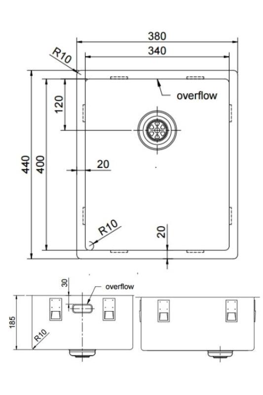 Pure.Sink Exclusivo évier en inox 34x40 cm avec rayon de 10mm pour montage sous plan, à fleur et sur plan PEX3440-02