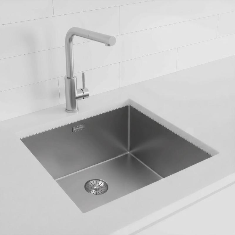 Pure.Sink Exclusivo Évier en inox 45x40 cm rayon de 10mm sous plan, à fleur et en saillie PEX4540-02